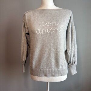 Loft Women's Size XS "Con Amor" Gray Lightweight Sweater 100% Cotton